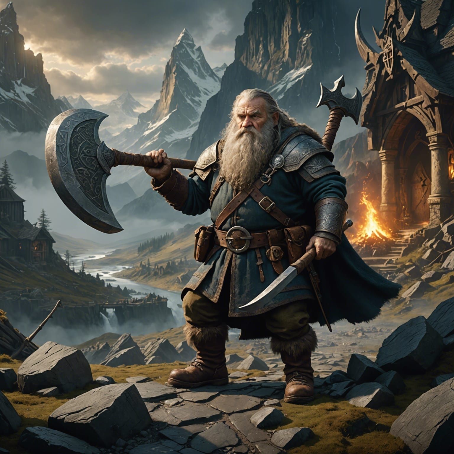 Epic Tolkien Dwarf with Giant Axe