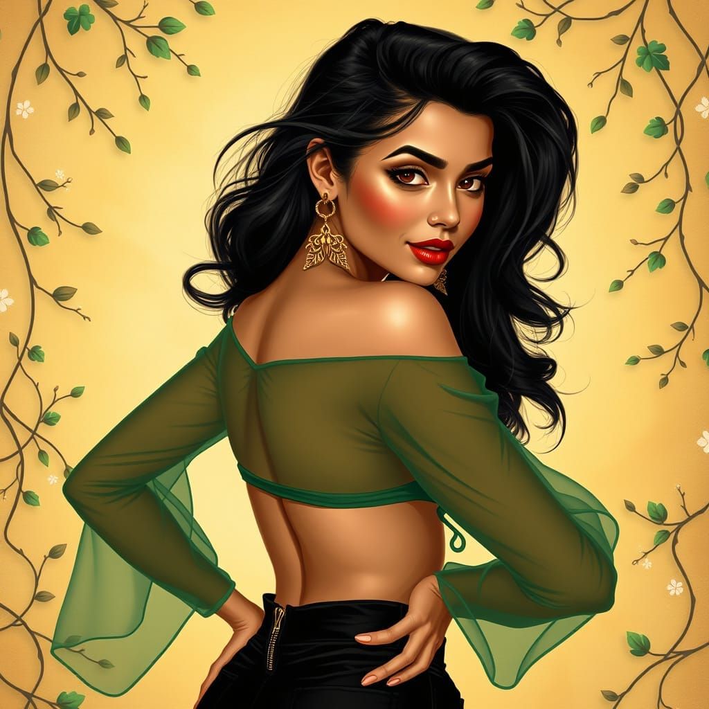 Ethereal Indian Goddess in Emerald Green