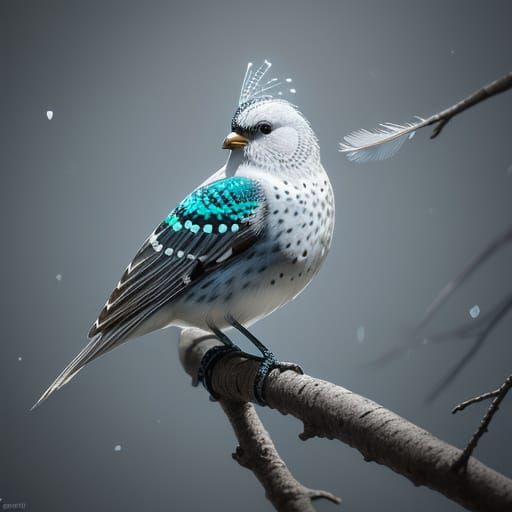 Ethereal Bird with Silver Feathers and Polka Dots