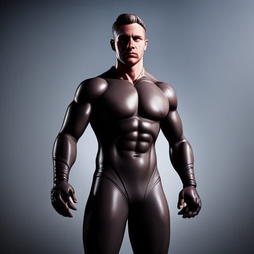 Muscular Man in Rubber Latex Workgear