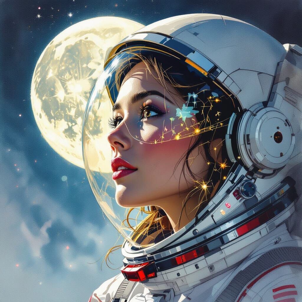 Astronaut's Face Lit by Ethereal Moon Glow