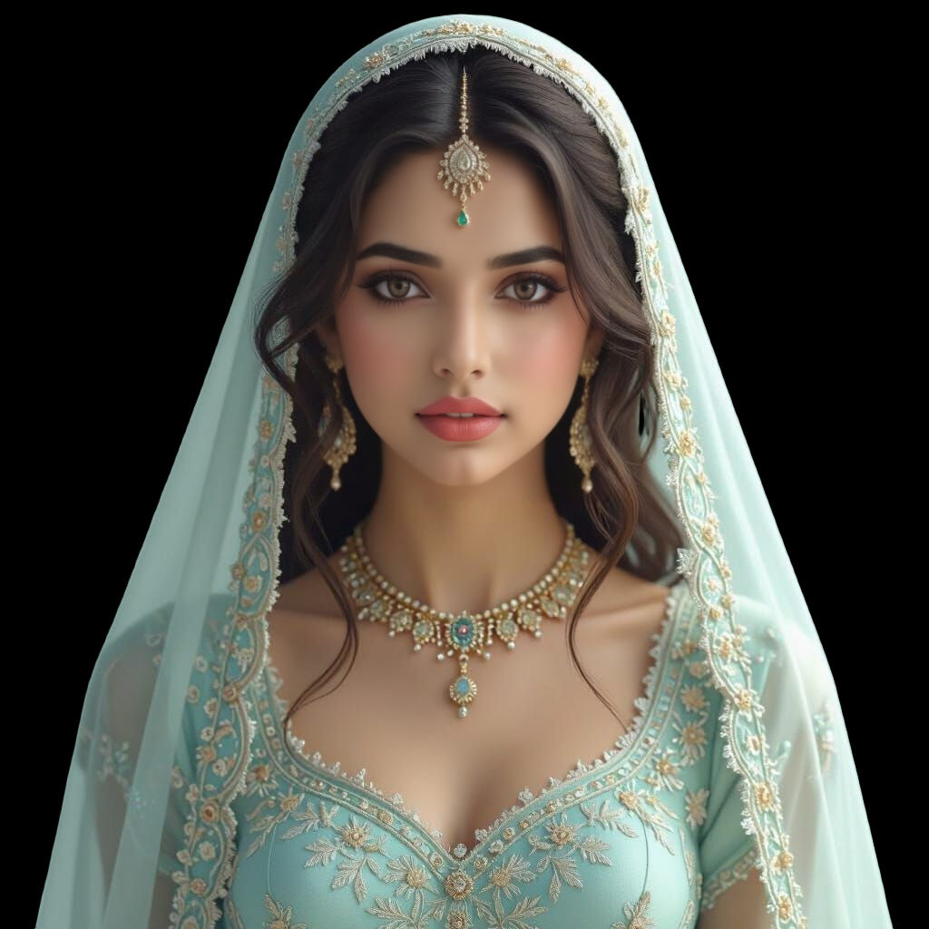 Sad Girl in Ice and Fir Lehenga, Vivid Digital Matte Paintin...