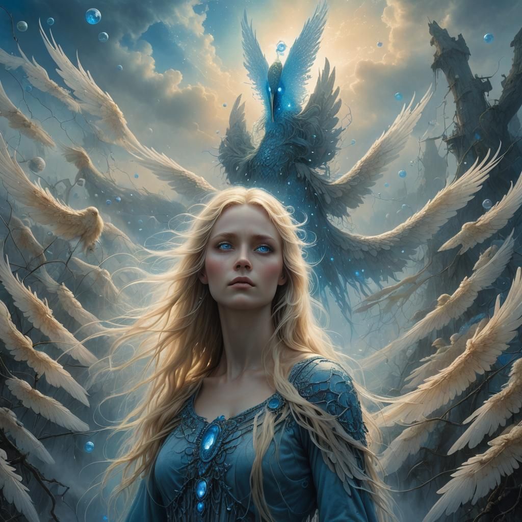 Blonde Angel in Dreamlike Landscape as Fantasy Art