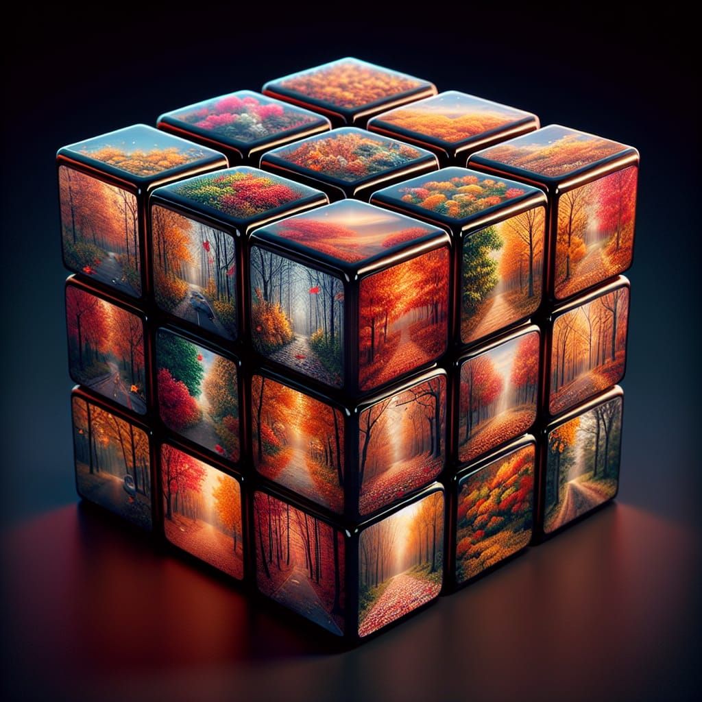 Transparent Rubik's Cube: Autumn Worlds in Hyperrealism