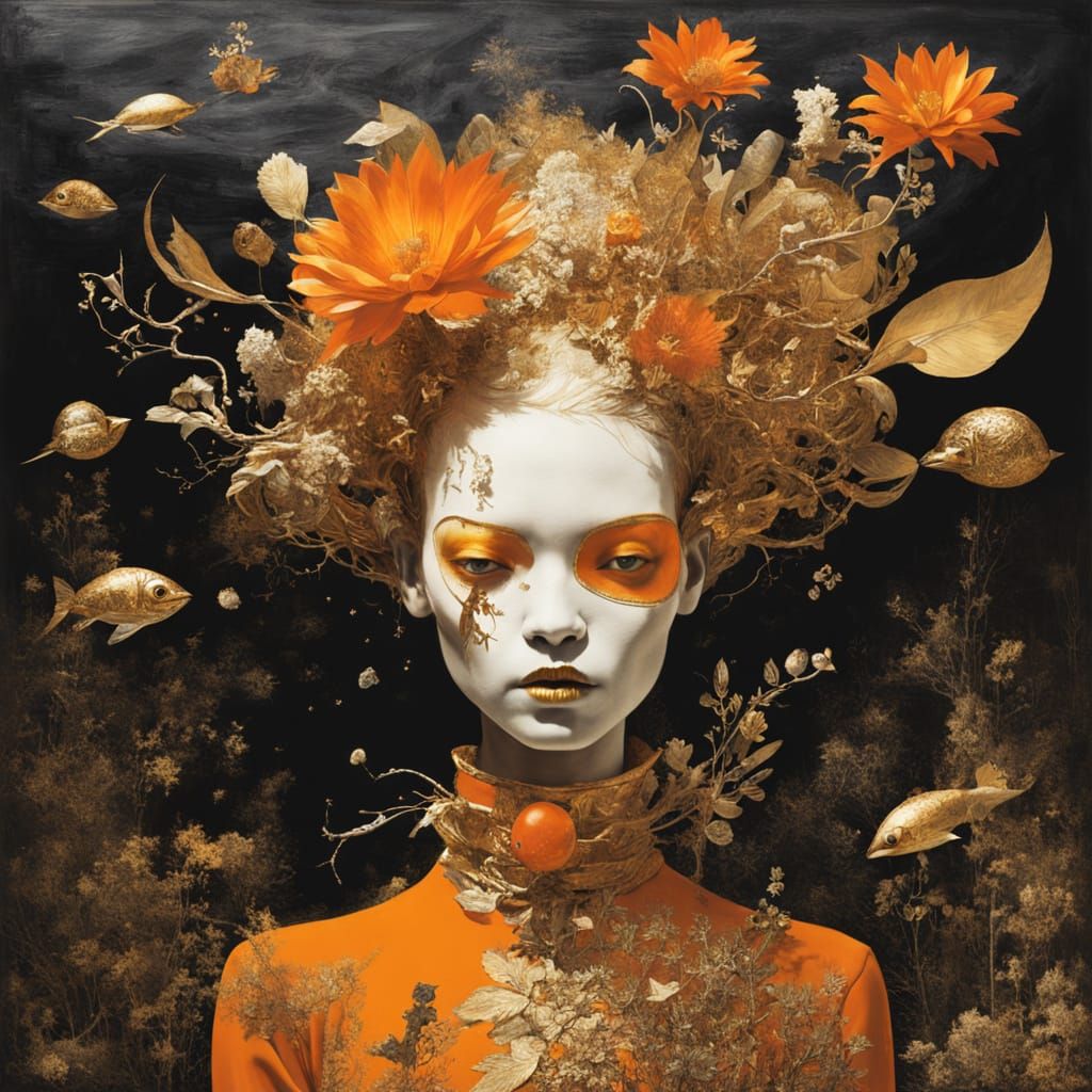 Surreal Cosmic Creature Amidst Hungry Flora