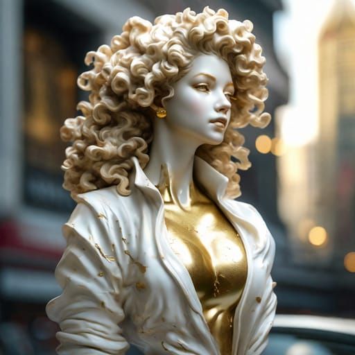 Ivory Statue of Beautiful Woman with Curly Hair