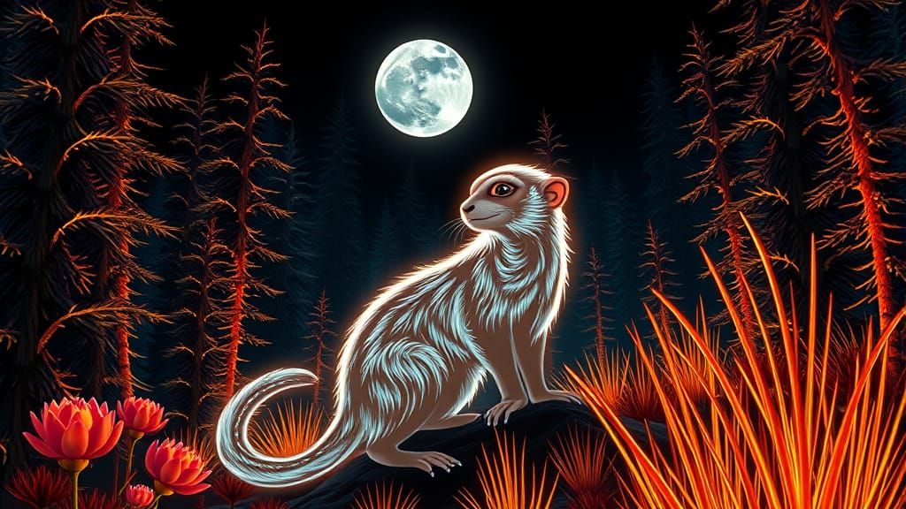 Mystical Mongoose in a Neon Lit Forest