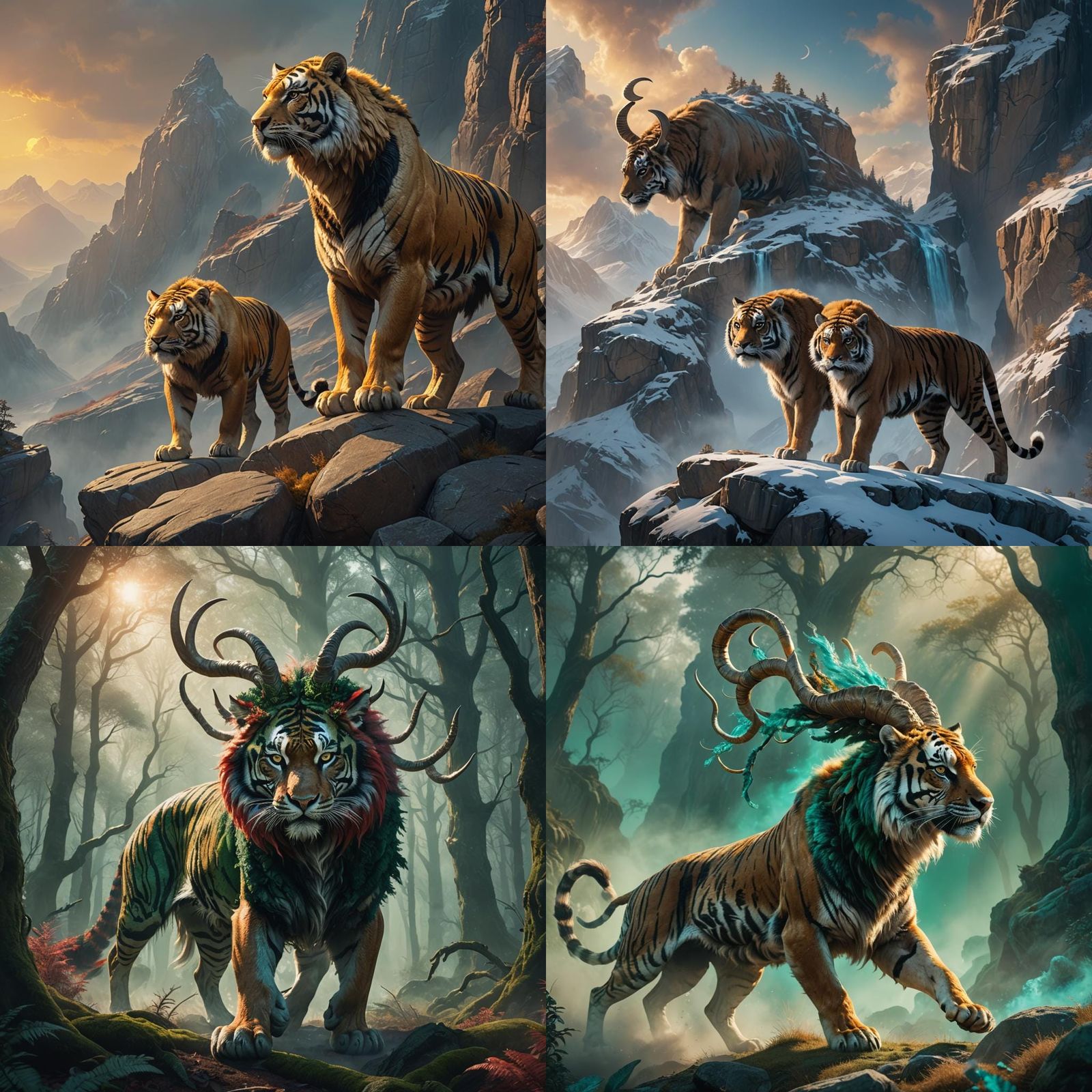 Siberian Tiger Bighorn Ram Hybrid Creature Art