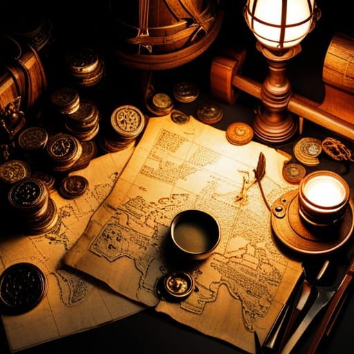 Pirate Captain's Cabin by Oil Lamp Light