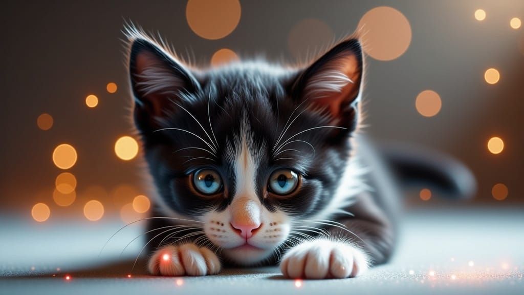 Marshmallowpunk Kitten Pouncing at Red Dot, Hyperrealistic