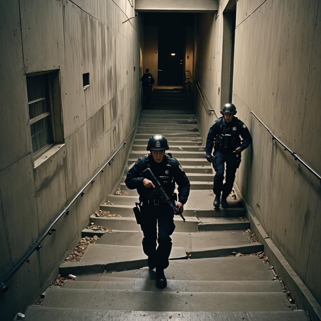 Tactical Police Operation in Moody Cinematic Style