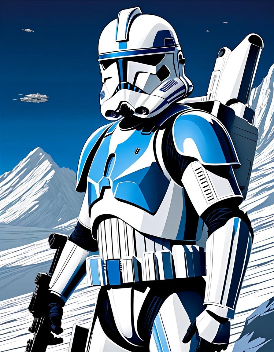 Clone Trooper Line Art Portrait on Rocky Planet