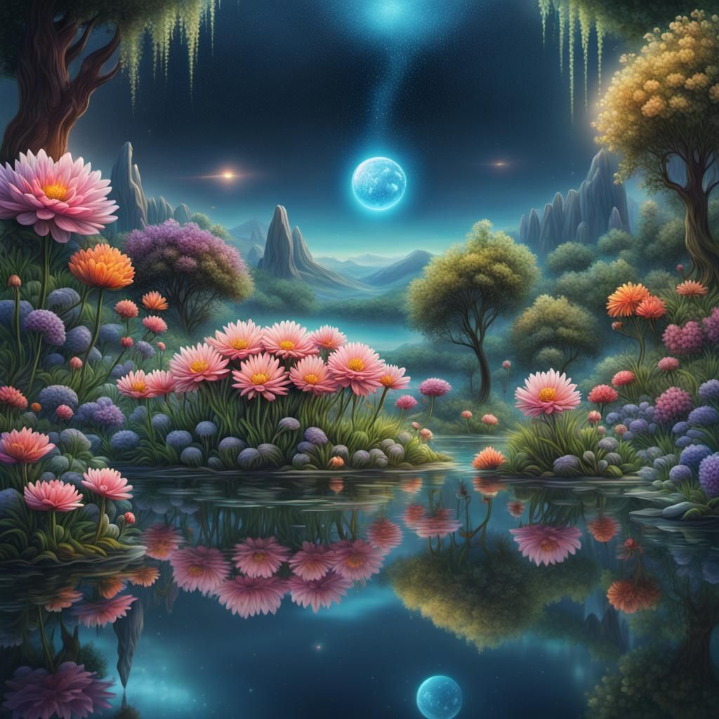 Flower Garden Reflected: Epic Cinematic Digital Painting