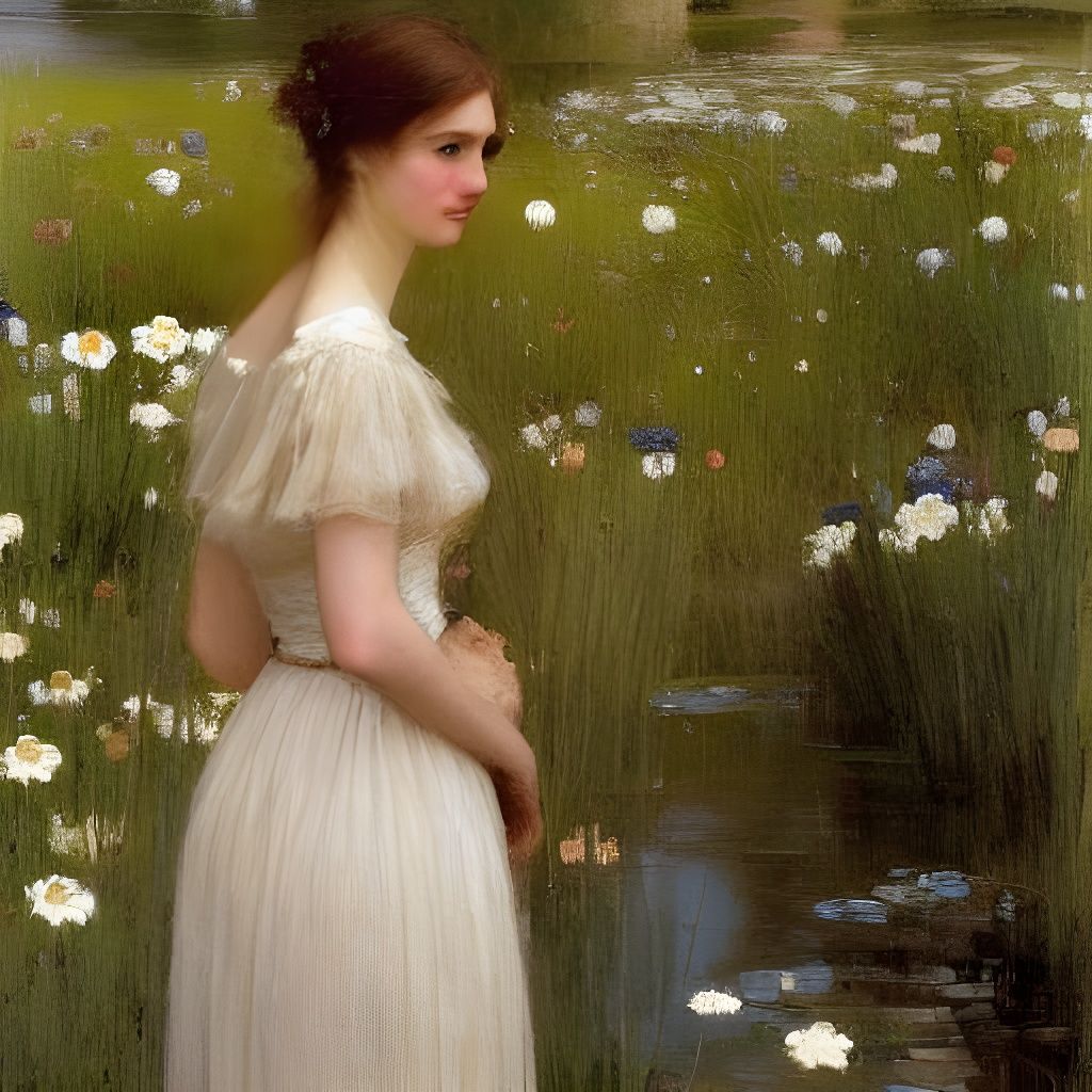 Romantic Portrait of Woman in Flower Field