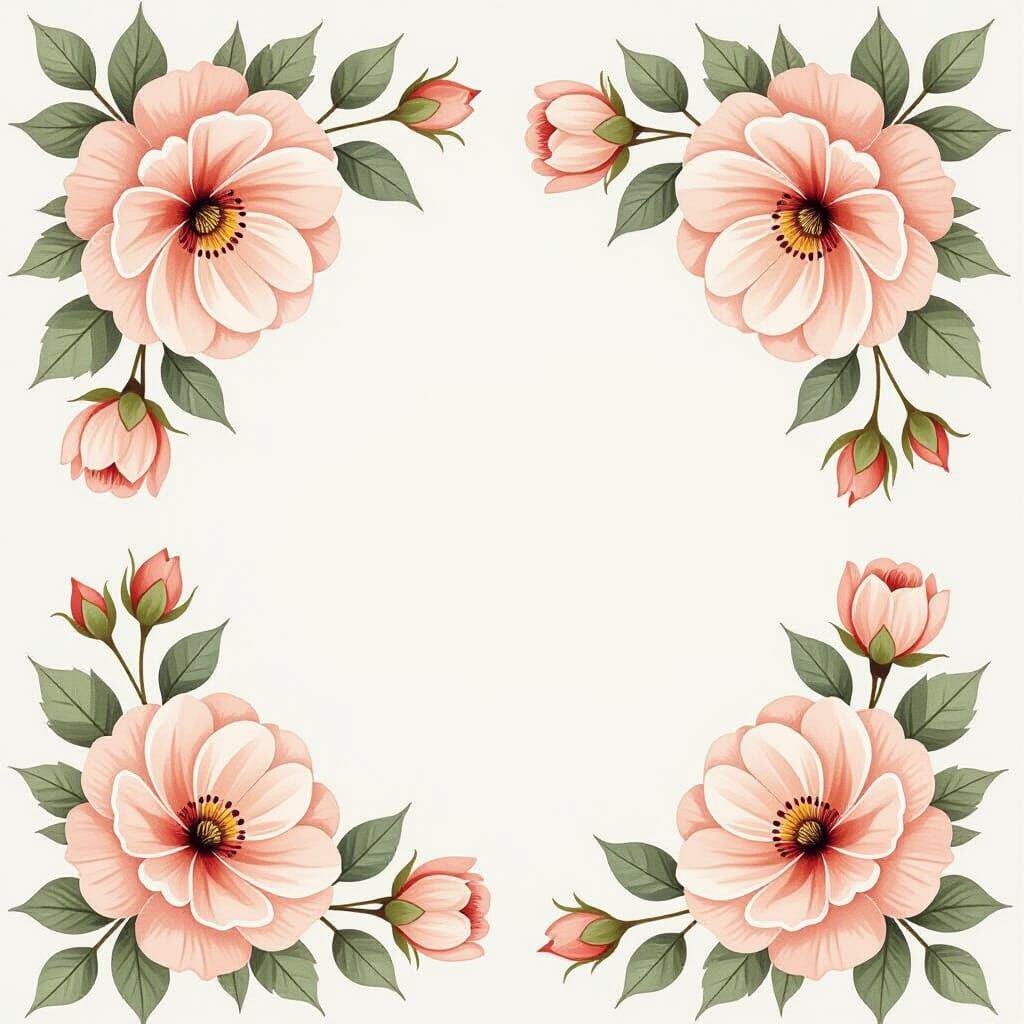 Pale Rose Flowers Card in Watercolor Cottage Chic Style