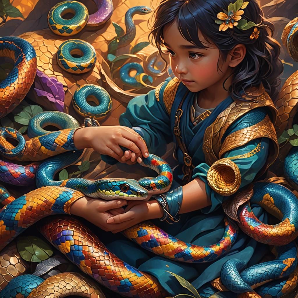 Colorful Baby Snake Art Nouveau Fantasy