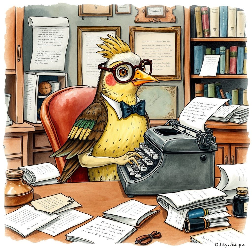 Whimsical Bird Types on Vintage Typewriter