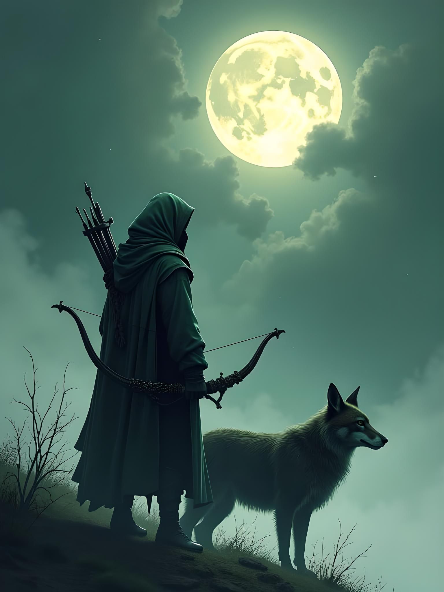 Ranger with Animal Companion in Ink Painting