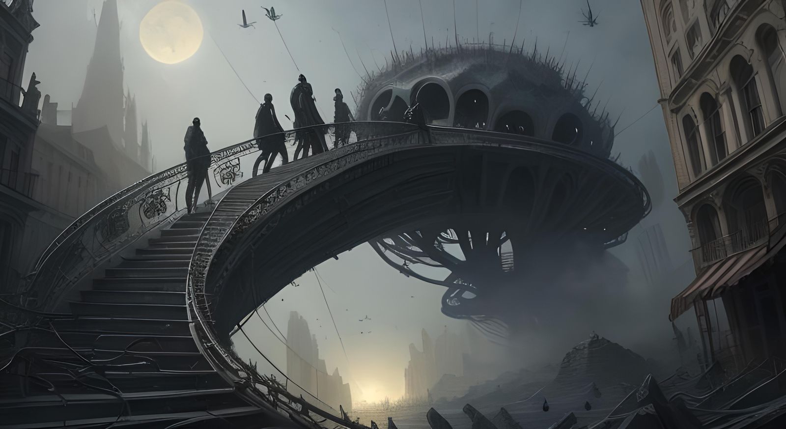 Surreal Staircases Entwined in Giant Spiderweb