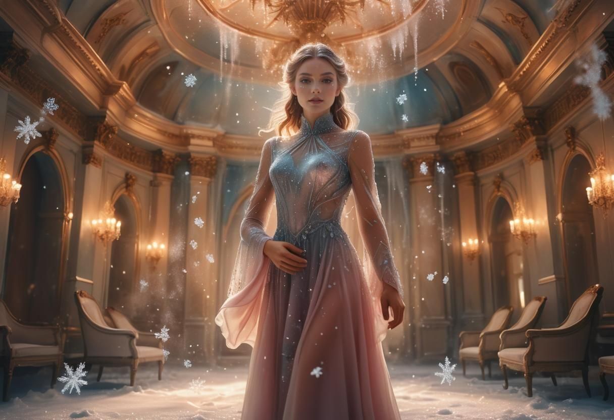 Woman Creating Ice Crystals in Winter Aesthetic