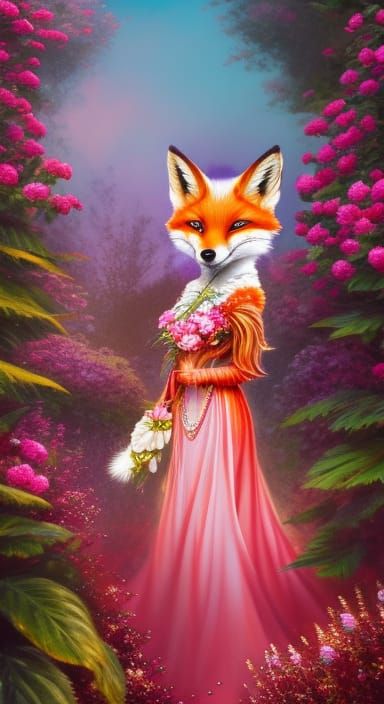 Fancy Fox in a Flower Garden