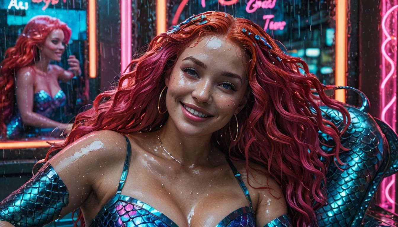 Cyberpunk Mermaid on Throne in Neon Kingdom