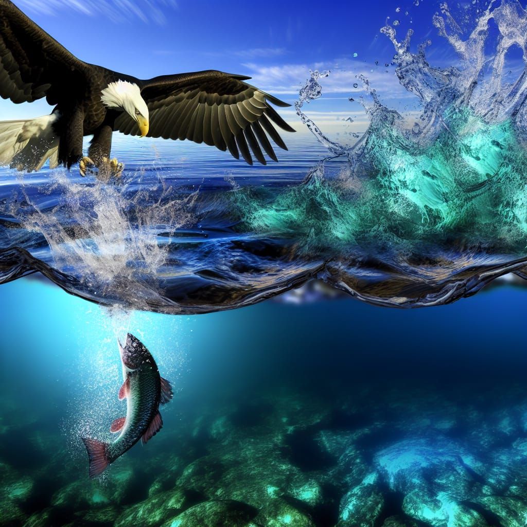 Bald Eagle Capturing Fish, Fantasy Matte Painting