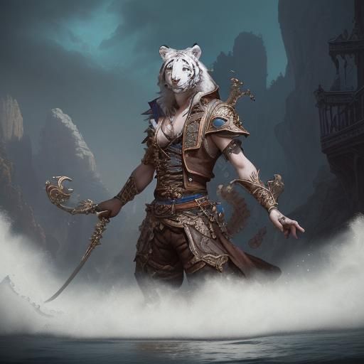 White Tiger Pirate Bard in Detailed Digital Art