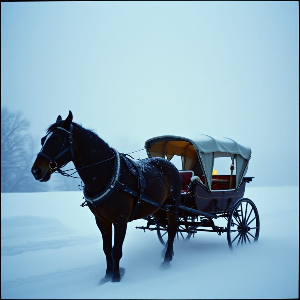 Horse Carriage in Snowy Cinematic Scene