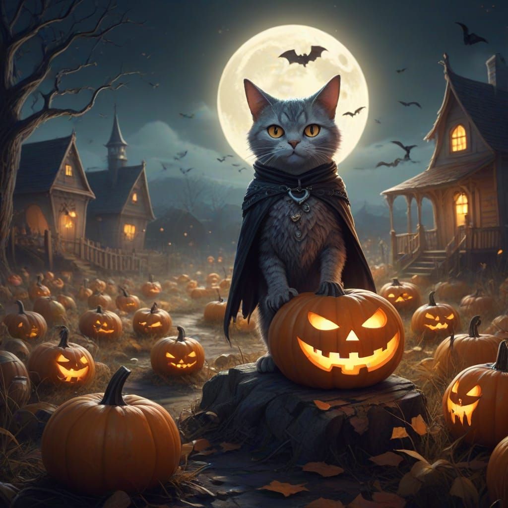 Whimsical Halloween Animals Trick-or-Treating in Pumpkin Pat...