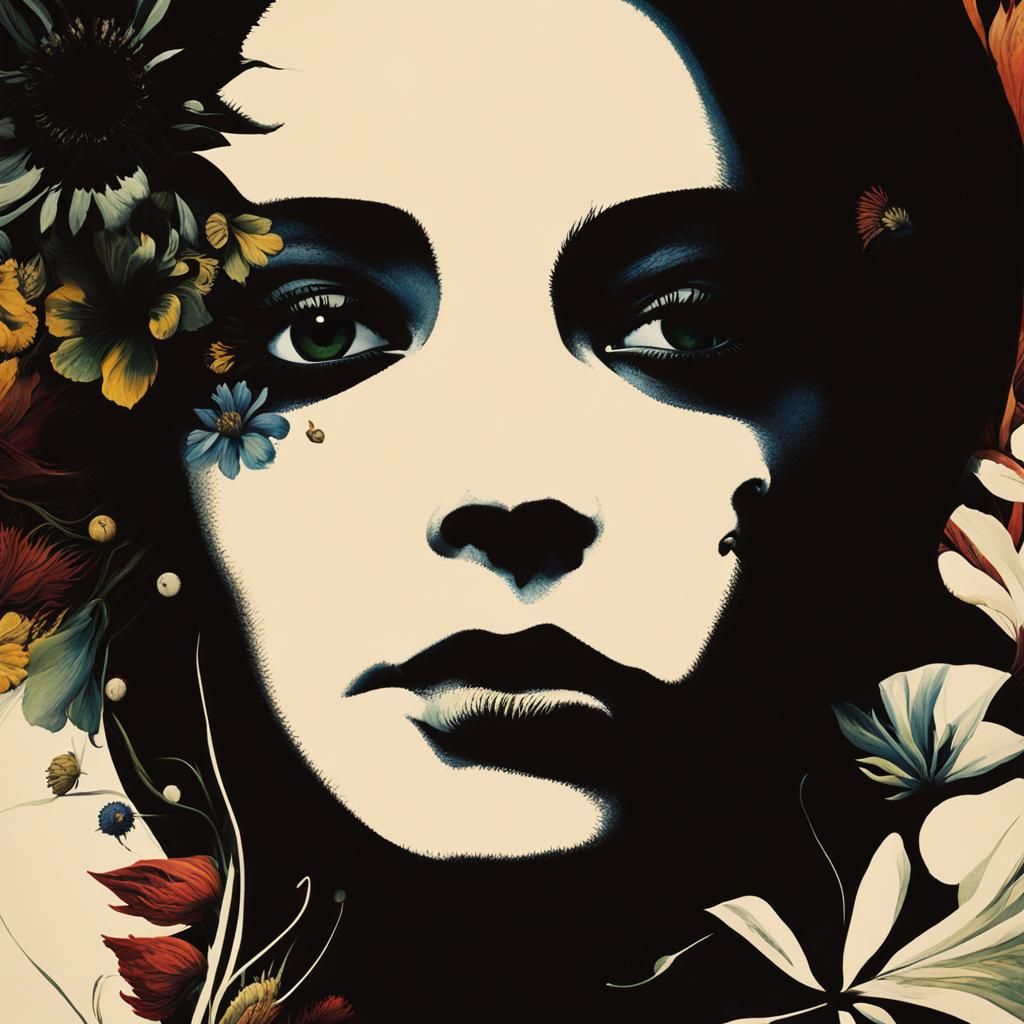 Woman in Flower Field: Surrealist Dreamscape in Watercolor