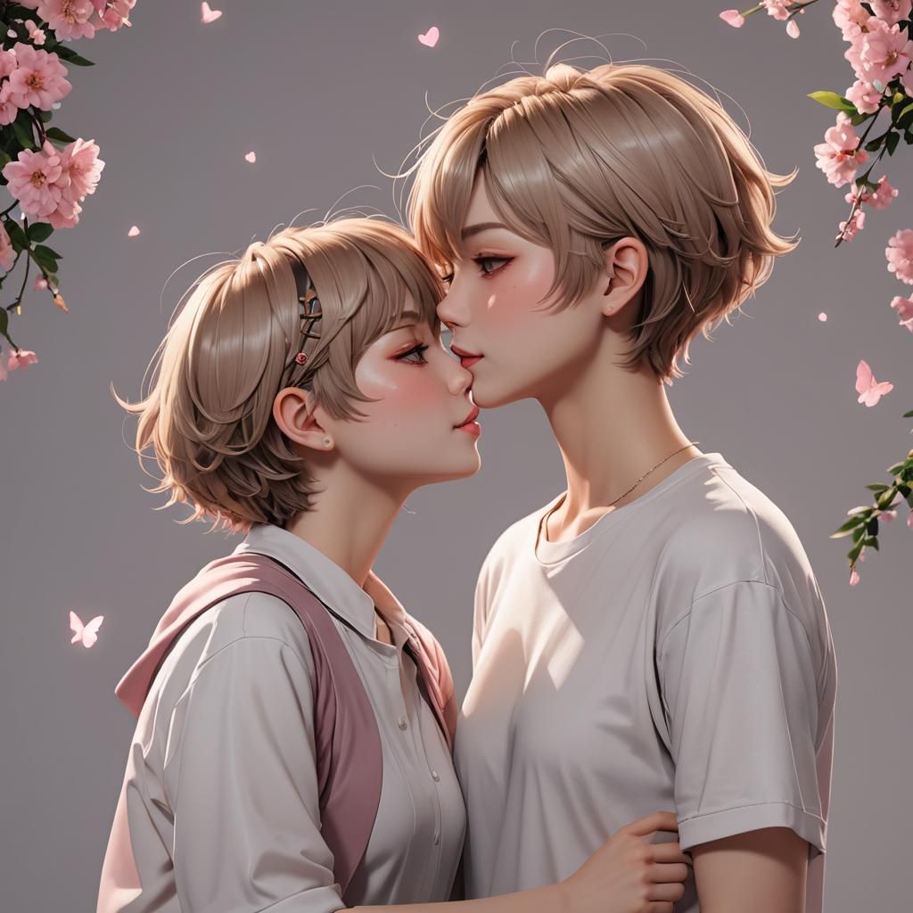 Affectionate Kiss: 3D Anime-Style Parent and Child