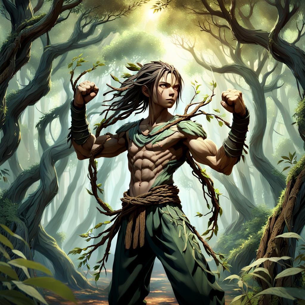 Humanoid Willow Tree Fighter in Mystical Forest