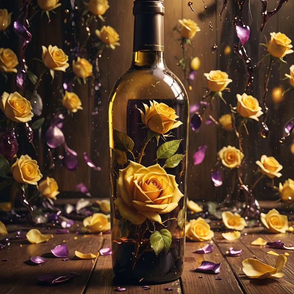Yellow Rose in Wine Bottle: Fantasy Concept Art