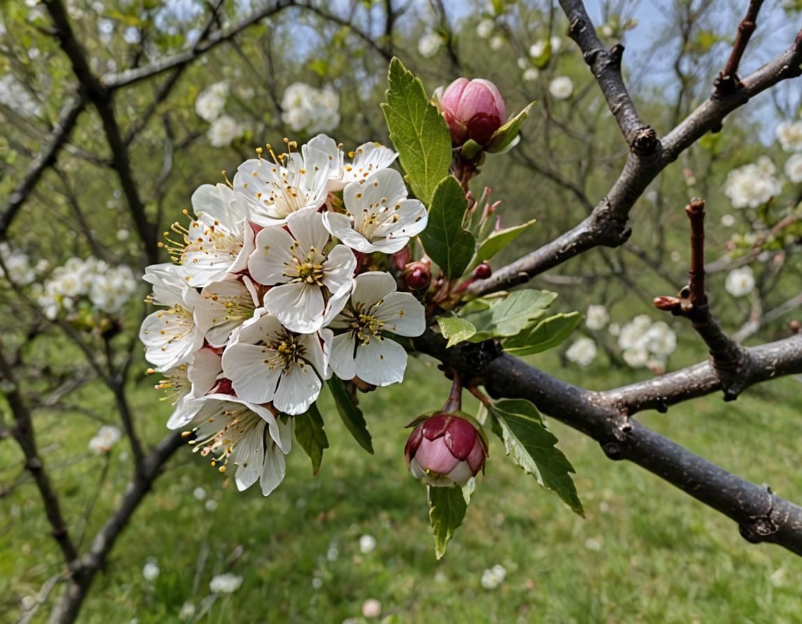 Hawthorn Flower Close-Up on Branch