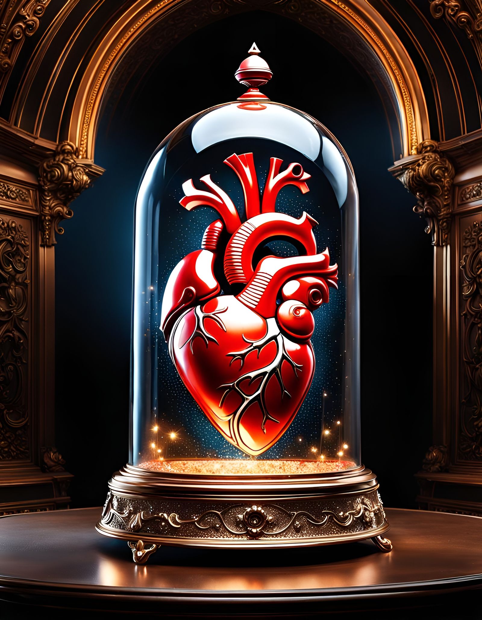 Heart in Cloche with Glitter and Sparks