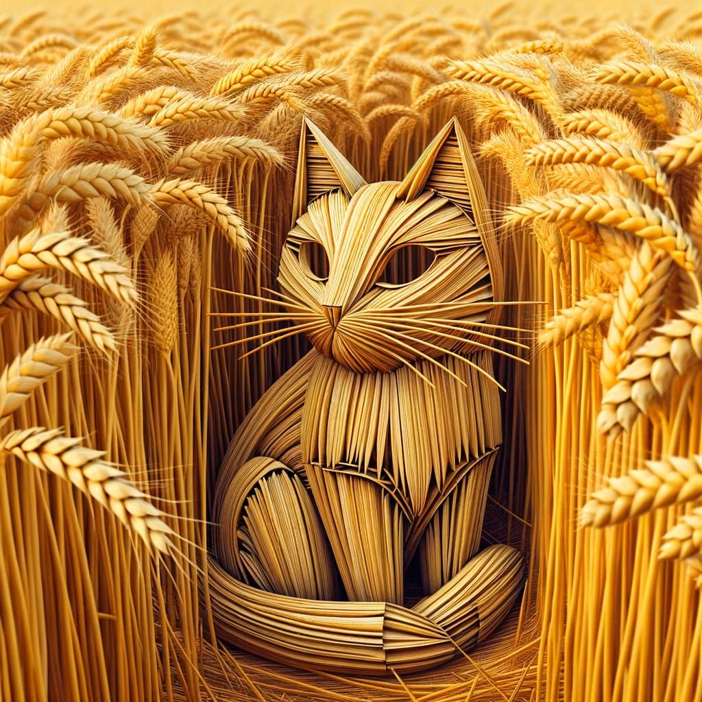 Corn-Dolly Cat in Golden Wheat Field