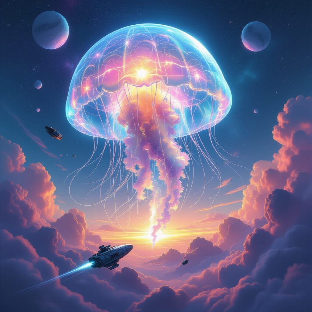 Giant Crystalline Jellyfish Above Gas Giant