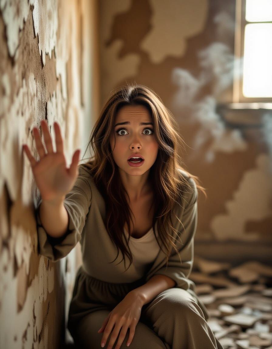 Terrified Woman in Abandoned Room HDR Illustration