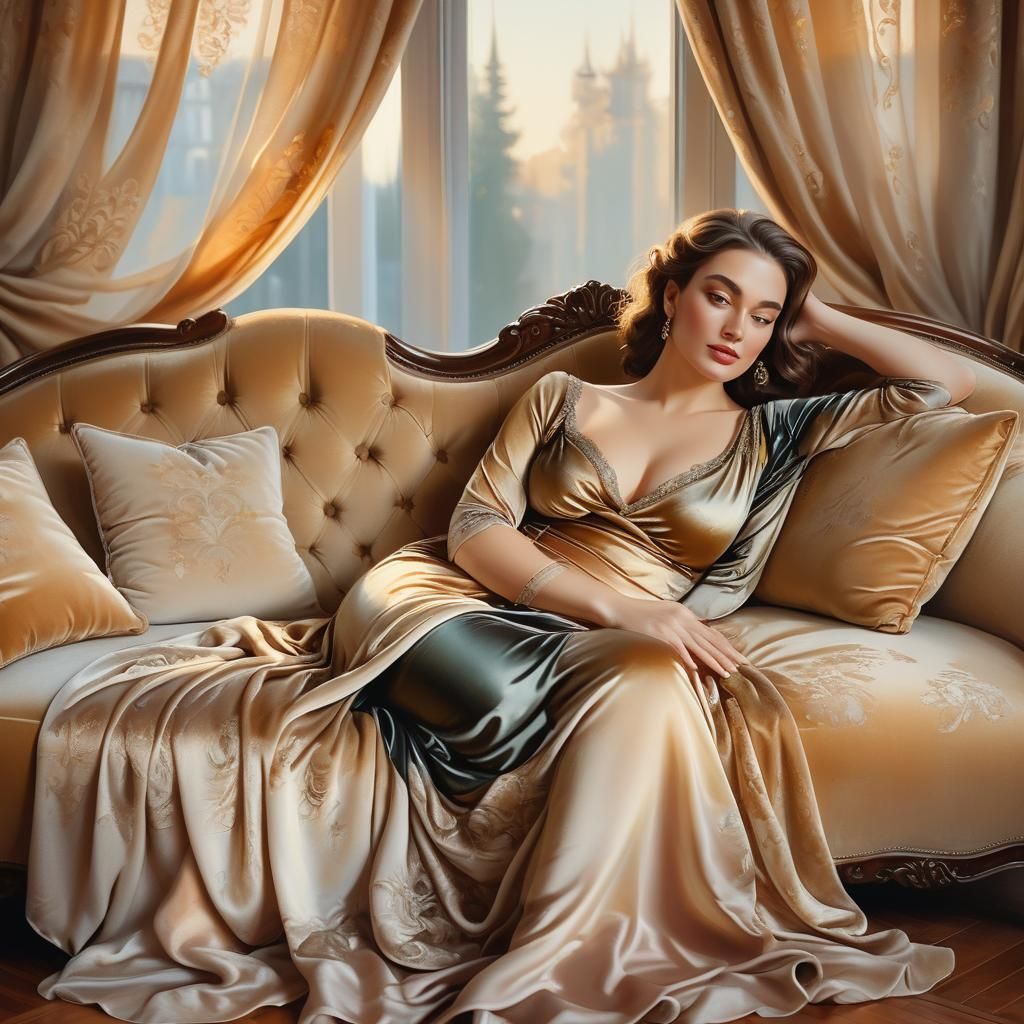 Elegant Woman Lounging: Velázquez-Inspired Oil Painting
