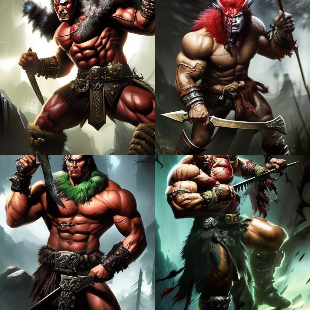 Half-Orc Barbarian in Colorful Splash Art Style