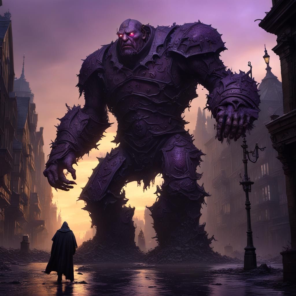 Iron Golem in Abandoned City: Dark Fantasy Art