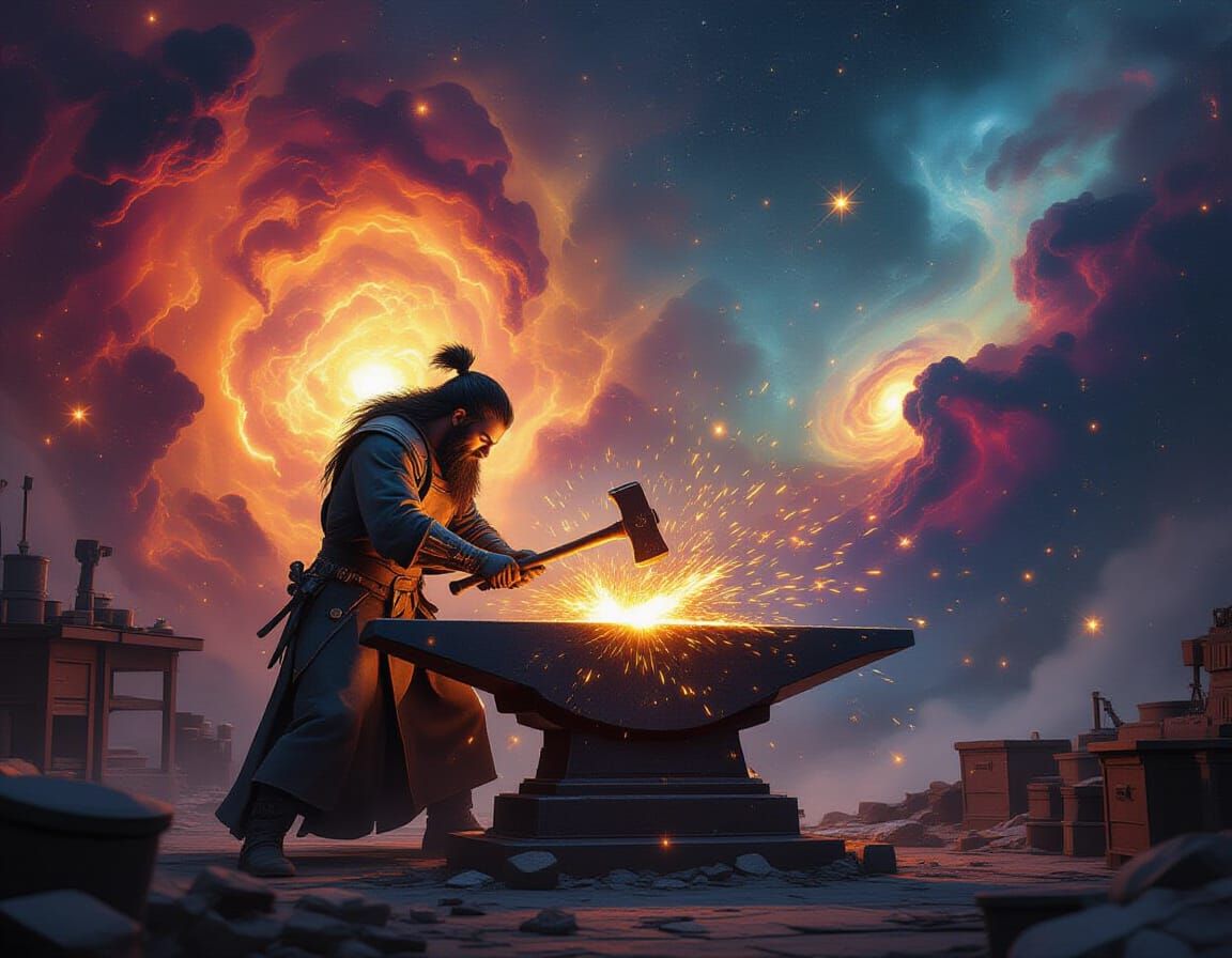 Divine Blacksmith Forging Stars in Cosmic Workshop