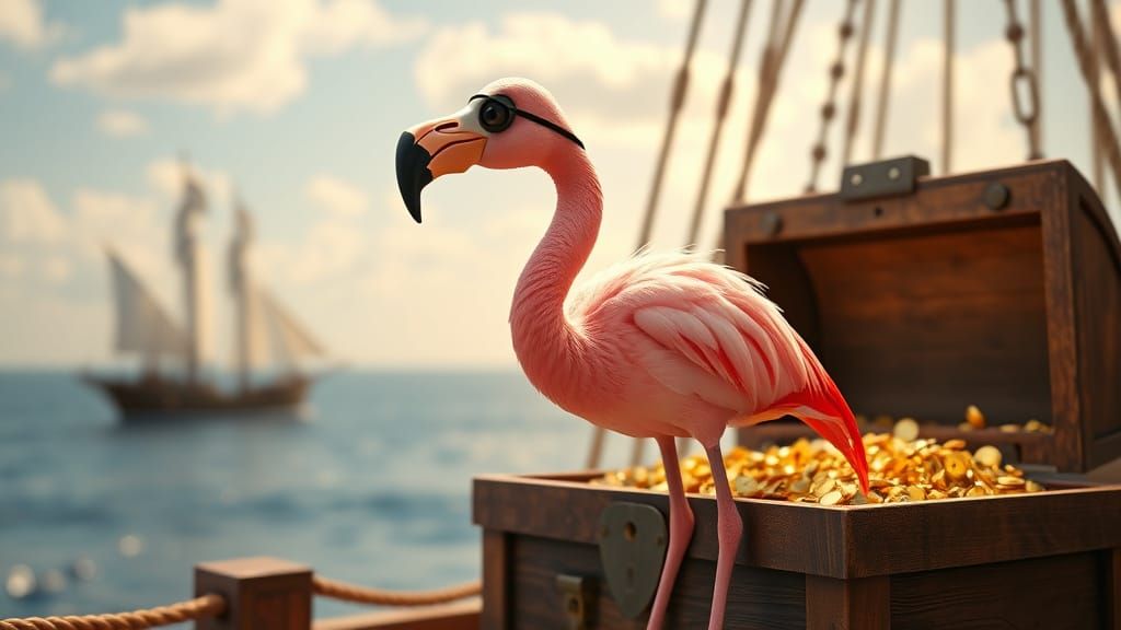 Flamingo Pirate on Treasure Chest in Toy Story Style