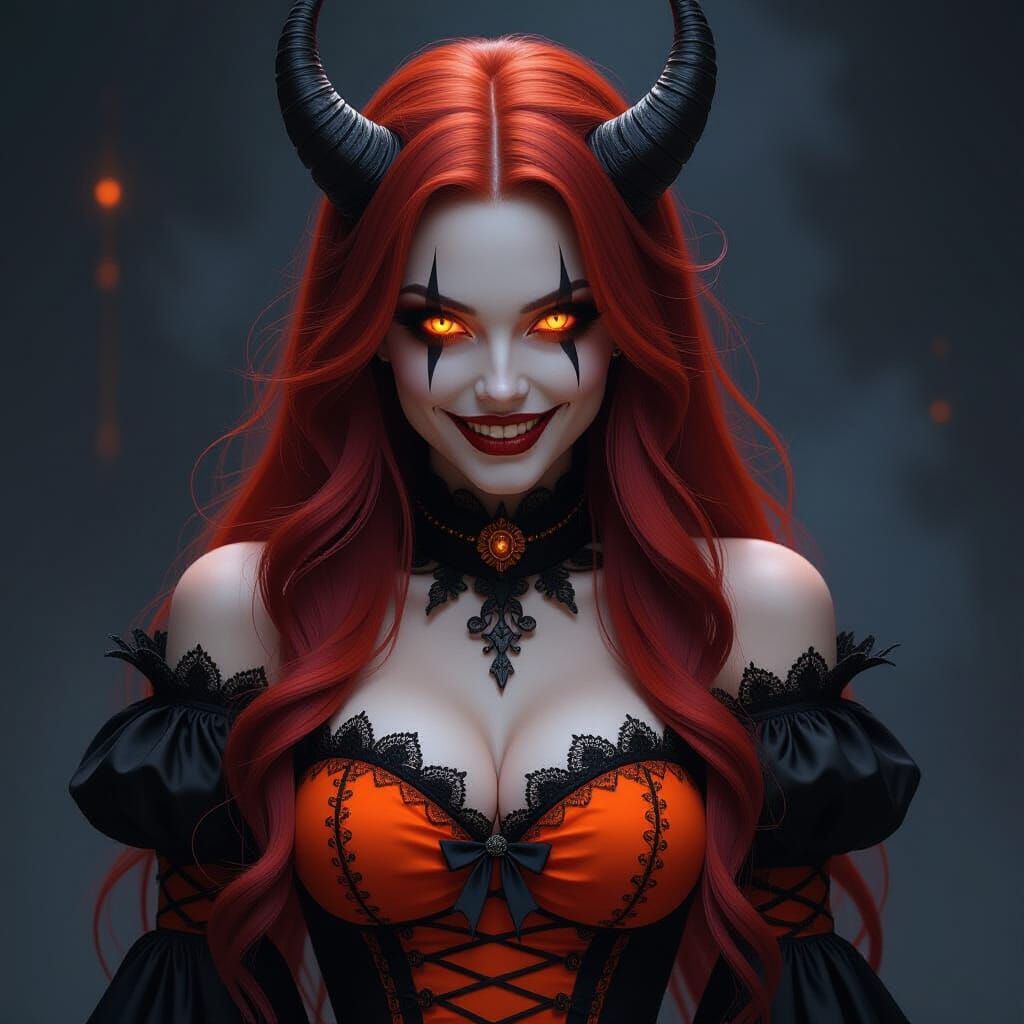 Demonic Woman Clown in Gothic Dress