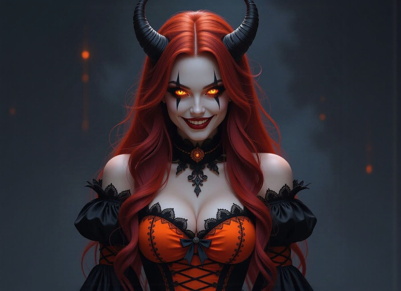 Demonic Woman Clown in Gothic Dress