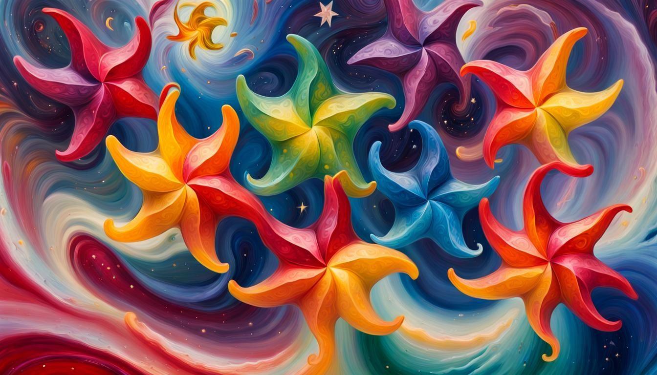 Vivid Jelly Stars Swirling in Impasto Oil Painting