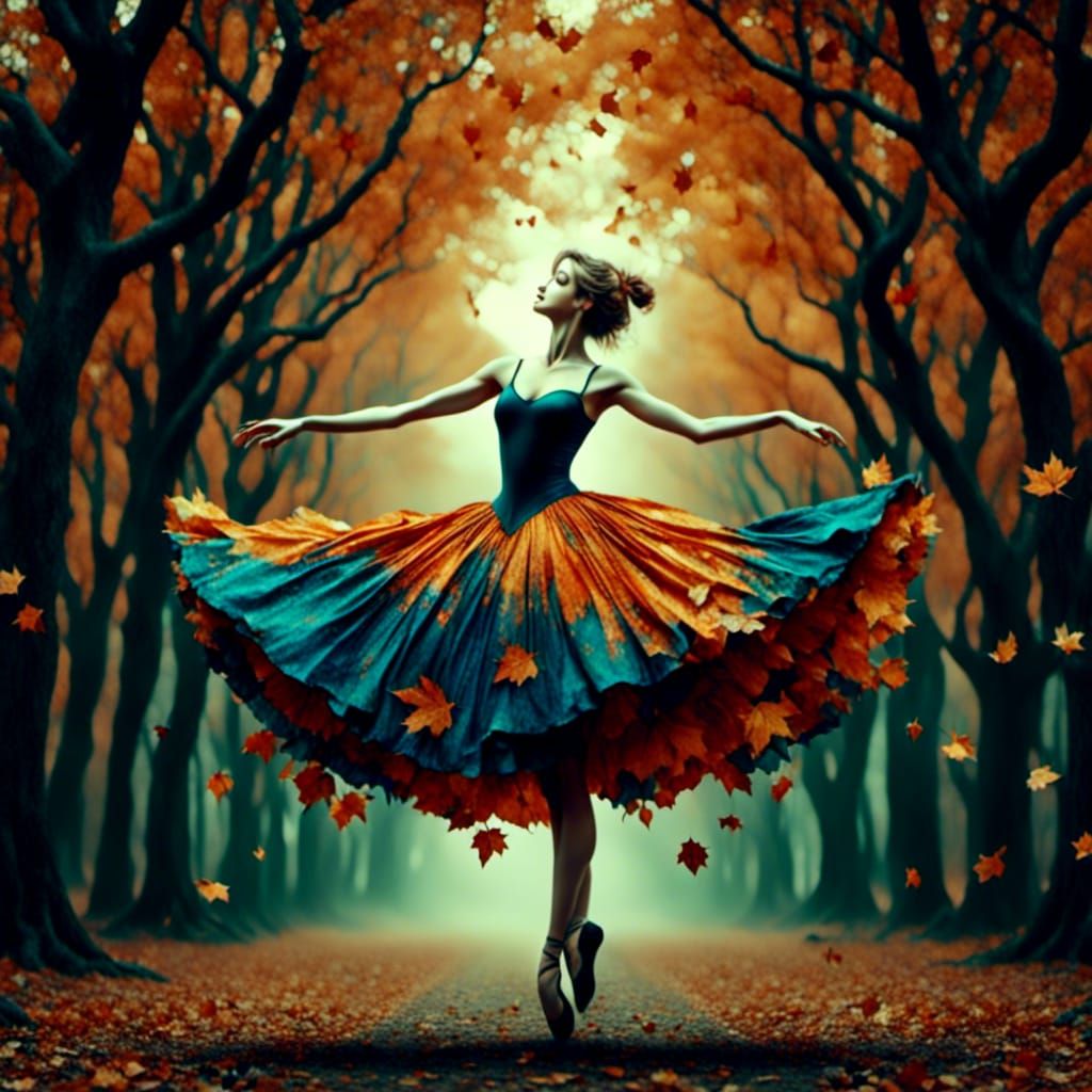 Ballerina in Steampunk Autumn, Watercolor Style