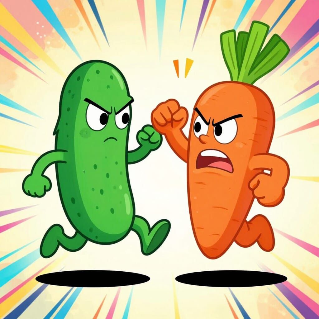 Cartoon Pickle vs Carrot Slapstick Showdown