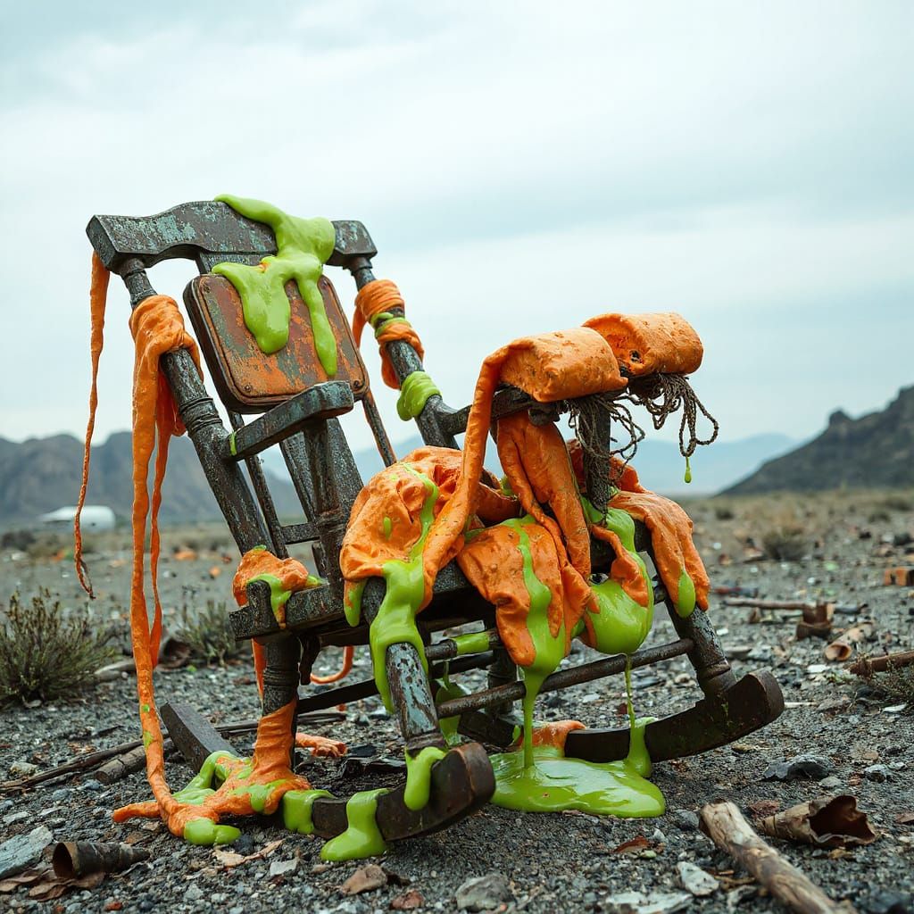 Slime-Covered Rocking Chair in Post-Apocalyptic Wasteland